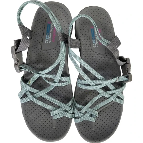 Skechers Women’s Gray/Blue Strappy Slingback Sport Sandals - 8 - Picture 3 of 8